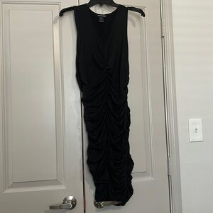 Black Sleeveless Ruching Stretchy Dress